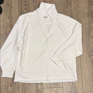 aerie White V-Neck Terry Pullover